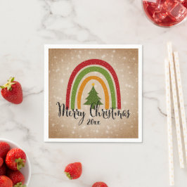 Moderner Rainbow Weihnachtsbaum 20xx Add Year Serviette
