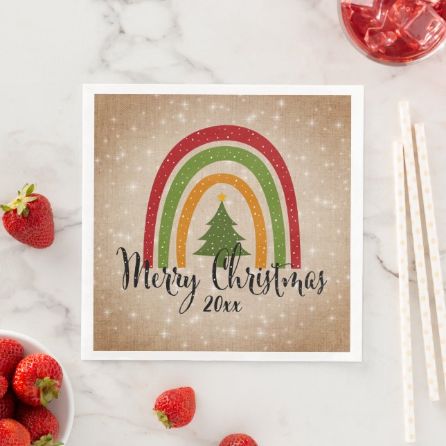 Moderner Rainbow Weihnachtsbaum 20xx Add Year Serviette (Beispiel)