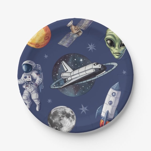 Moderner Raumfahrtplanet zum Geburtstag oder zur D Pappteller (Vorderseite)