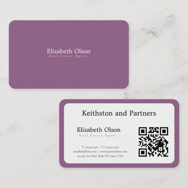 Moderner Realtor-Werbe-QR-Code im einfachen Stil Visitenkarte (Vorne/Hinten)