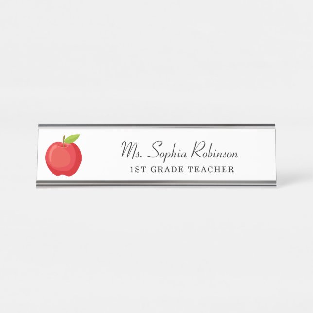 Moderner Red Apple Custom Teacher Schreibtischnamensplakette (Vorderseite )