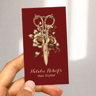 Moderner Red & Gold Hair Stylist Salon WELLNESS-CE Visitenkarte