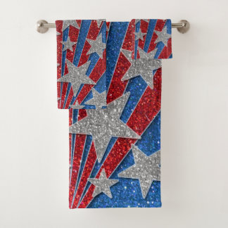 Moderner Red White Blue Glitzern Summer Beach Badhandtuch Set