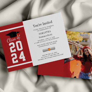 Moderner Red White Grad Foto Abschluss 2024 Einladung