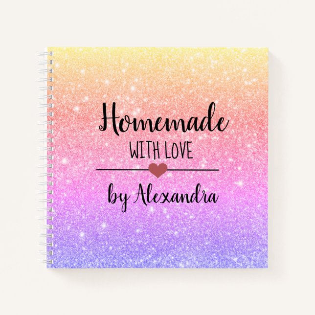 Moderner Regenbogen-Glitzer hausgemacht mit Liebe  Notizbuch (Vorderseite)