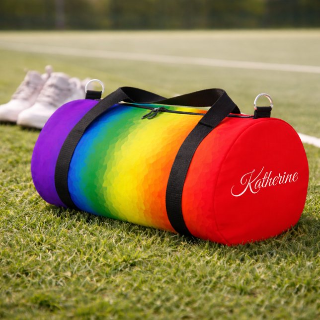 Moderner Regenbogen-Mosaik-Schriftname  Duffle Bag (Von Creator hochgeladen)