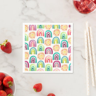 Moderner Regenbogen & Sonnen 1. Geburtstag Wasserf Serviette