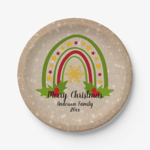 Moderner Regenbogen Weihnachten 20xx Jahr Text 7" Pappteller