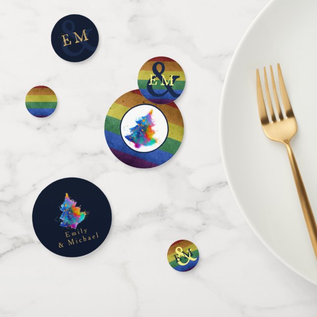 Moderner Regenbogen Weihnachtsbaum Custom Monogram Konfetti (Gruppe)