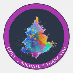 Moderner Regenbogen Weihnachtsbaum Navy Blue Custo Runder Aufkleber