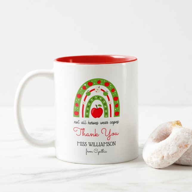Moderner Regenbogenlehrer Danke, Geschenk C Zweifarbige Tasse (Mit Donut)