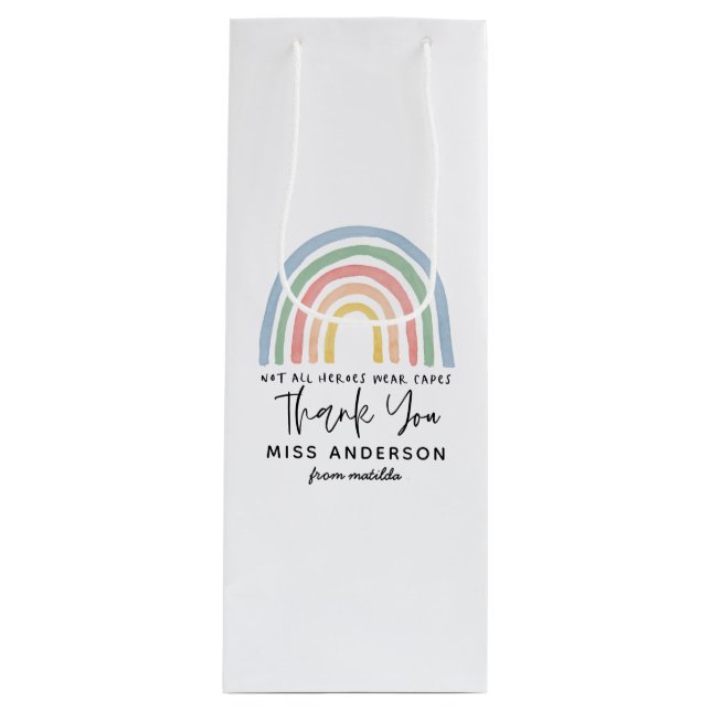 Moderner Regenbogenlehrer dankt Ihnen für Ihr Gesc Geschenktüte Für Weinflaschen (Vorderseite)