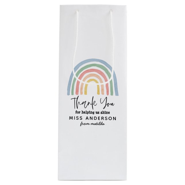 Moderner Regenbogenlehrer dankt Ihnen für Ihr Gesc Geschenktüte Für Weinflaschen (Vorderseite)