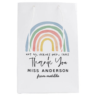Moderner Regenbogenlehrer dankt Ihnen für Ihr Gesc Mittlere Geschenktüte
