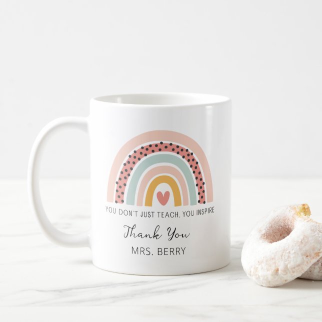 Moderner Regenbogenlehrer Vielen Dank Kaffeetasse (Mit Donut)