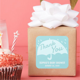 Moderner Regenschirm Baby Shower Boy Danke Quadratischer Aufkleber