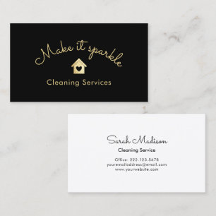 Moderner Reinigungsservice Gold Sparkle Schwarz Visitenkarte