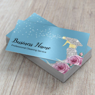 Moderner Reinigungsservice Silver Spray Baby Blue Visitenkarte