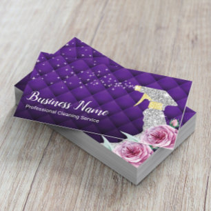 Moderner Reinigungsservice Silver Spray Luxus Lila Visitenkarte