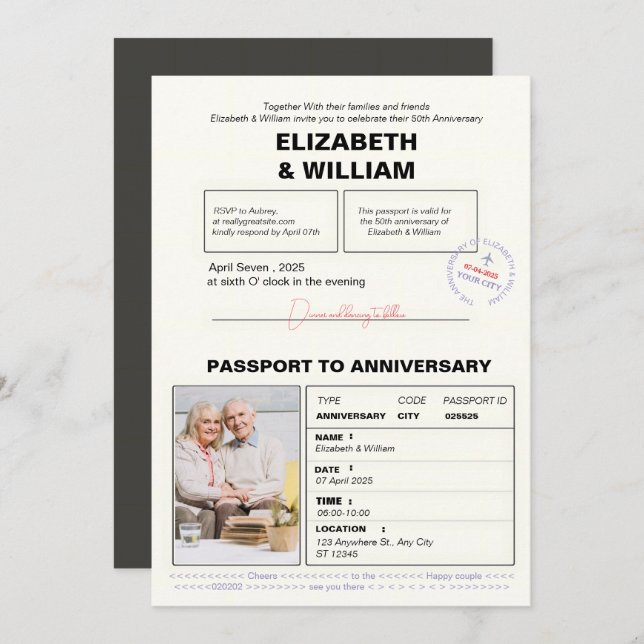 Moderner Reisepass 50 Jahre alt Einladung (Vorne/Hinten)