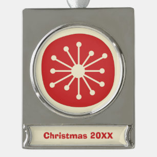 Moderner Retro-50er Atomi Personalisiert Mitte des Banner-Ornament Silber