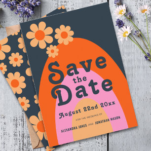 Moderner Retro 70er Daisy Wedding Save The Date