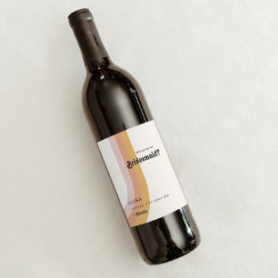 Moderner Retro-70er-Rainbow-Bridesmaid-Vorschlag Weinetikett