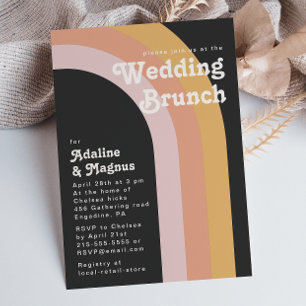Moderner Retro 70er Rainbow Dark Wedding Brunch In Einladung