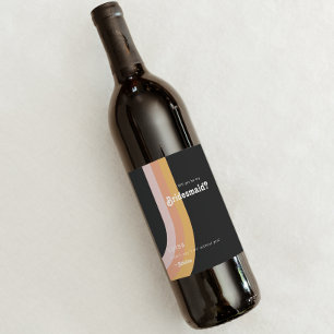 Moderner Retro 70er Regenbogen Dunkle Bridesmaid V Weinetikett