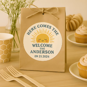 Moderner Retro-Baby-Shower individuell anpassbarer Runder Aufkleber