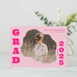 Moderner Retro Blob Pink Typografy Foto Abschluss Einladung