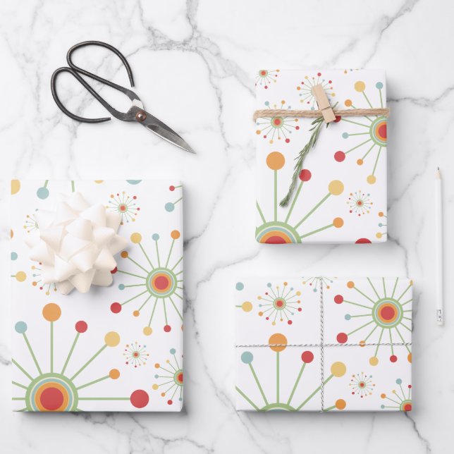 Moderner Retro der 1970er Jahre  Sun Burst Geschenkpapier Set (Vorderseite)