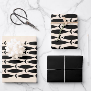 Moderner Retro Fisch Schwarz & Mandelcreme aus dem Geschenkpapier Set