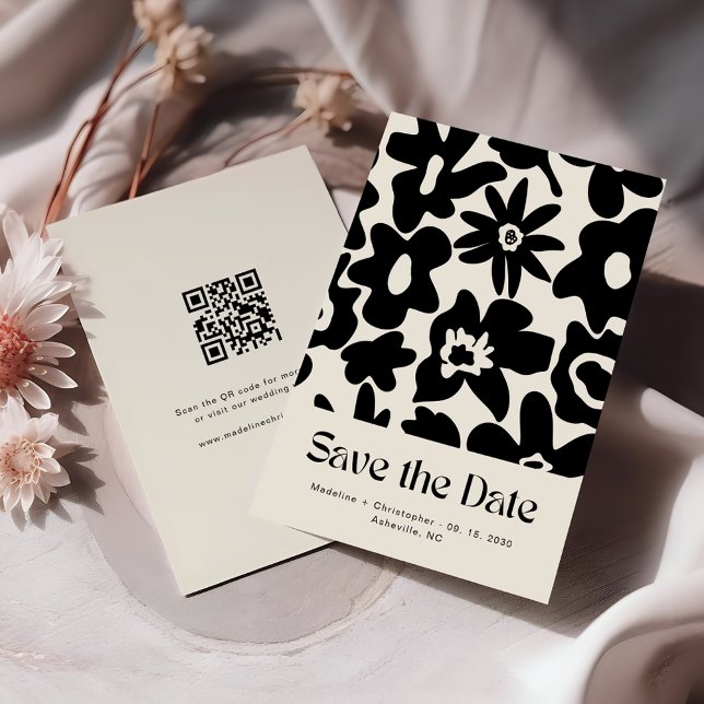 Moderner Retro Floral Wedding QR-Code Save the Dat Date (Von Creator hochgeladen)