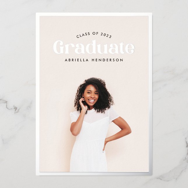 Moderner Retro-Foto-Abschluss Folieneinladung (Vorderseite)