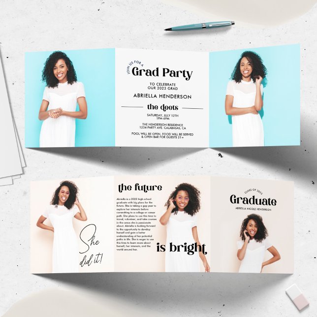 Moderner Retro-Foto-Abschluss Tri-Fand-Einladung Dreifach-gefaltete Programmkarte (Von Creator hochgeladen)