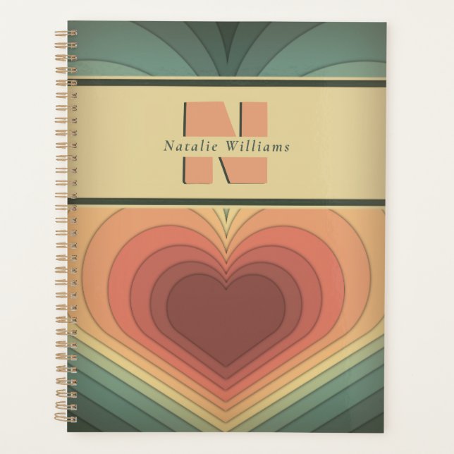Moderner Retro Funky Romantic Heart Planner Planer (Vorderseite)