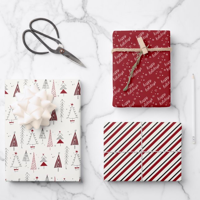 Moderner Retro Kleiner Baum Weihnachtsfeiertag Geschenkpapier Set (Vorderseite)