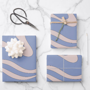 Moderner Retro Liquid Swirl Funky Abstraktes Muste Geschenkpapier Set