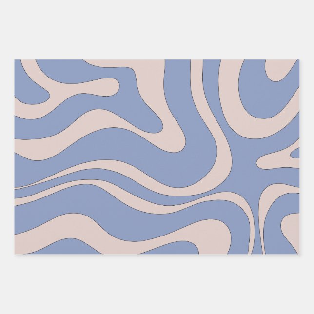 Moderner Retro Liquid Swirl Funky Abstraktes Muste Geschenkpapier Set (Vorderseite)