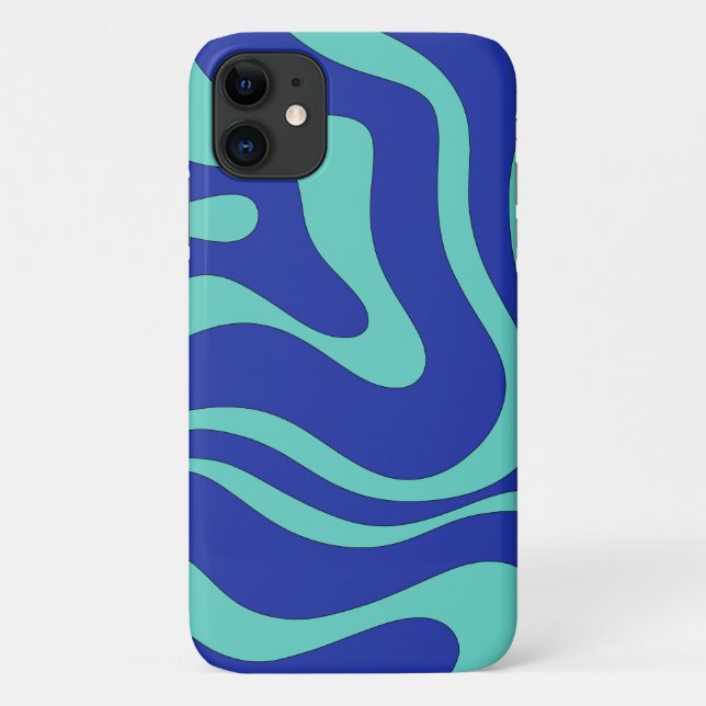 Moderner Retro Liquid Swirl Funky Blue Abstrakt Case-Mate iPhone Hülle (Rückseite)