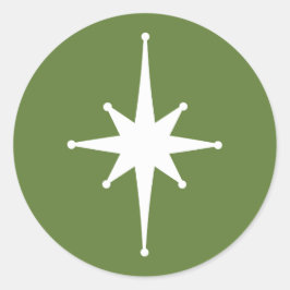 Moderner Retro Star Grün und Weiß des Mitteljahrhu Runder Aufkleber