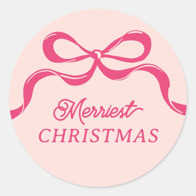 Moderner Retro Trendy Christmas Pink Bows Holiday Runder Aufkleber (Vorderseite)