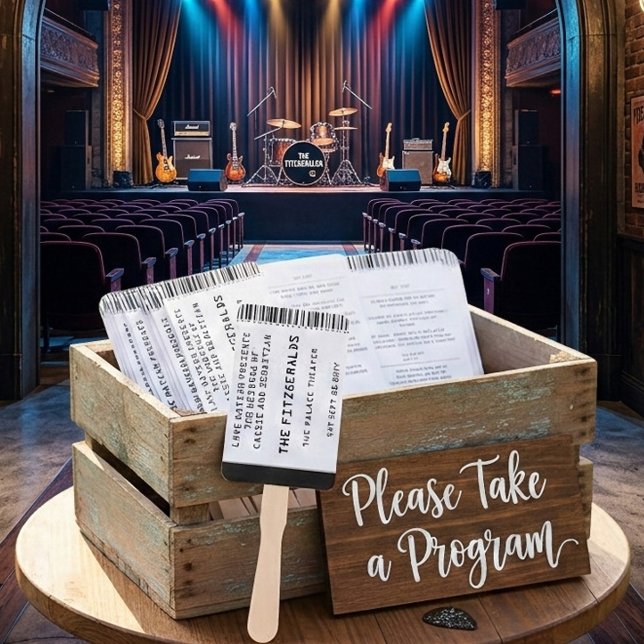 Moderner Rockkonzert-Ticket-Hochzeitsprogramm Fächer (Concert Ticket Wedding program fans for your music themed wedding)