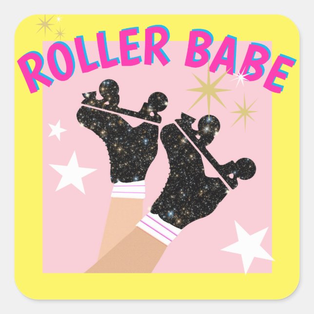 Moderner Roller Babe Skater Derby Skaten Gift Quadratischer Aufkleber (Vorderseite)