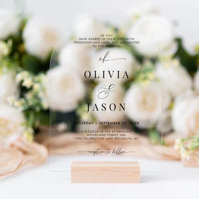 Moderner romantischer Drehbuch-Schwarz-weißer Hoch Acryleinladungen (Von Creator hochgeladen)