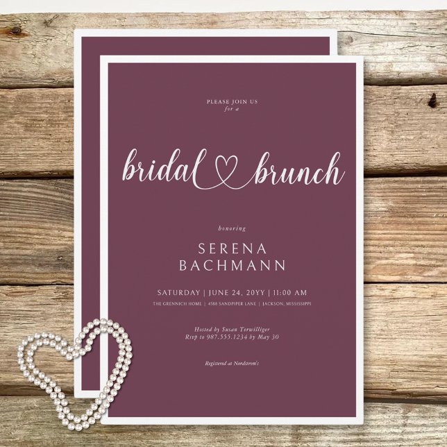 Moderner romantischer Minimal Burgundy Bridal Brun Einladung (Modern Romantic Minimal Burgundy Bridal Brunch Invitation)