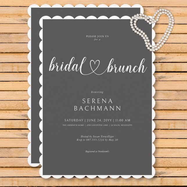 Moderner romantischer Minimal Gray Bridal Brunch Einladung (Modern Romantic Minimal Gray Bridal Brunch Invitation)