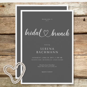 Moderner romantischer Minimal Gray Bridal Brunch Einladung