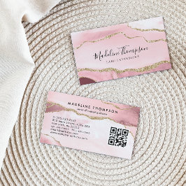 Moderner Rosa-Agate-Geode-Glitzer QR-Code Visitenkarte